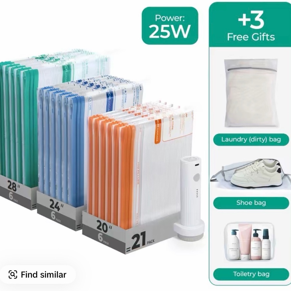 Space-Saving Vacuum Storage Bags with Pump - Teal, White, Orange
